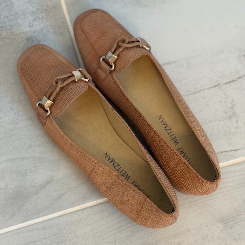 Stuart Weitzman Tan Textured Loafers
